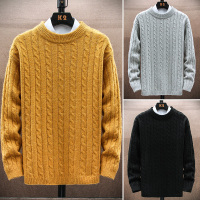 蒙洛里克圆领毛衣男秋冬款慵懒风麻花编织内搭毛线衣男纯色宽松打底针织衫NYH103