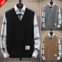 蒙洛里克秋冬休闲男士V领针织衫毛背心马甲学院风男装无袖坎肩加厚马夹潮NYH986