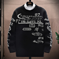 蒙洛里克秋冬潮牌复古毛边赛车服字母提花毛衣宽松男款针织衫NYH173