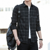 蒙洛里克秋季新款潮流格子衬衫男港风休闲长袖外套青少年男装上衣潮98011