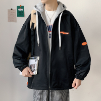 蒙洛里克假两件男士外套春秋季新款潮牌宽松帅气学生防风上衣服冲锋衣夹克JK8605