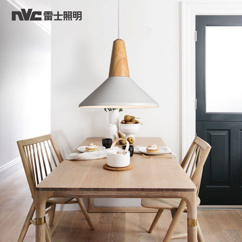 雷士照明NVC 家用简约现代北欧led餐厅灯具 单头吊灯 简约现代卧室客厅吧台吊线灯创意后现代木艺铁艺拼接 餐厅灯图片