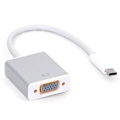 虎克 Type-C转VGA转换器/适配器 USB-C转VGA转接头转换线 支持Macbook air连接电视投影仪 银色