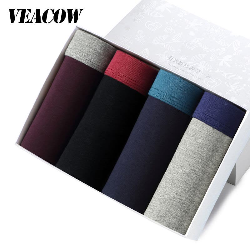 VEACOW[4条礼盒装]棉男士内裤 平角内裤棉保健舒适棉质面料图片
