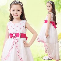 丽兰朵新款女童拖尾小孩花童公主拖地婚纱长裙白色儿童礼服包邮