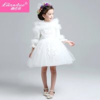 丽兰朵童装女童加厚礼服裙毛绒公主裙秋冬长袖儿童礼服花童婚纱裙