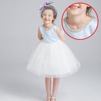 春夏蓝色女童公主裙花童礼服无袖婚纱裙蓬蓬裙儿童演出表演裙裙子