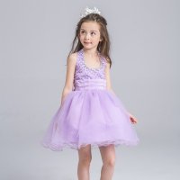 春夏女童公主裙花童礼服长袖婚纱裙蓬蓬裙儿童演出钉珠表演裙