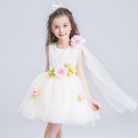 儿童连衣裙婚纱礼服公主裙女童装演出服花童白色蓬蓬连衣裙春