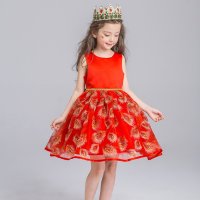 红色儿童礼服蓬蓬裙六一演出服花童礼服女童婚纱公主裙钢琴裙春夏