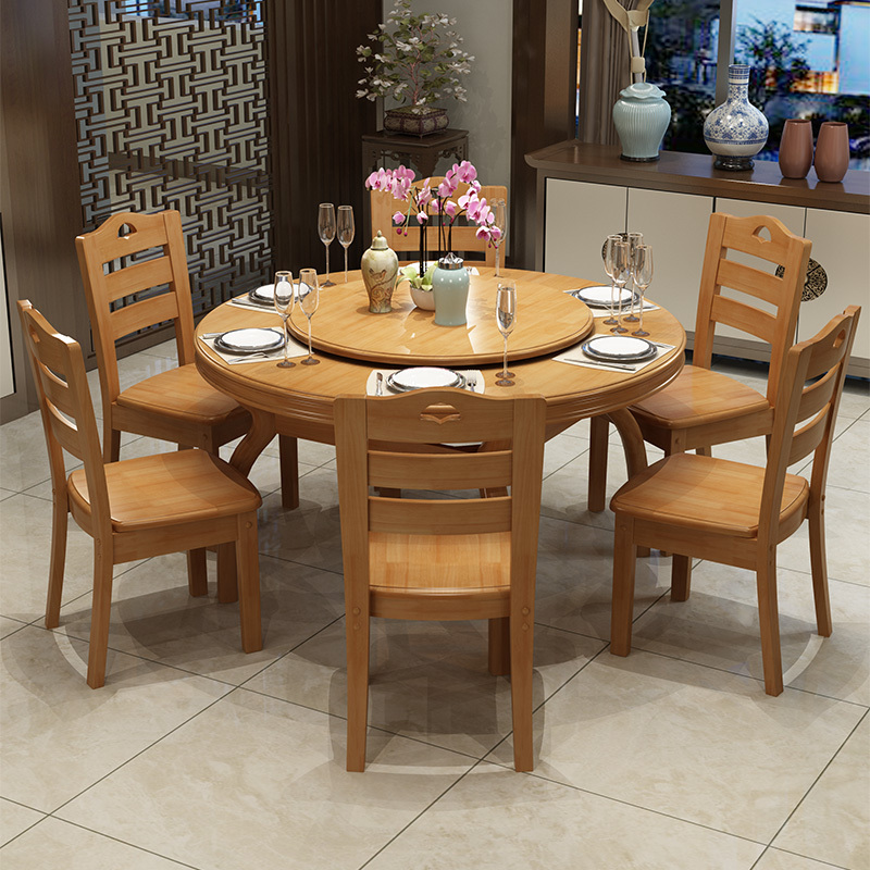 云图家具 实木餐桌橡木圆桌大圆形桌 实木椅组合 餐厅 饭桌