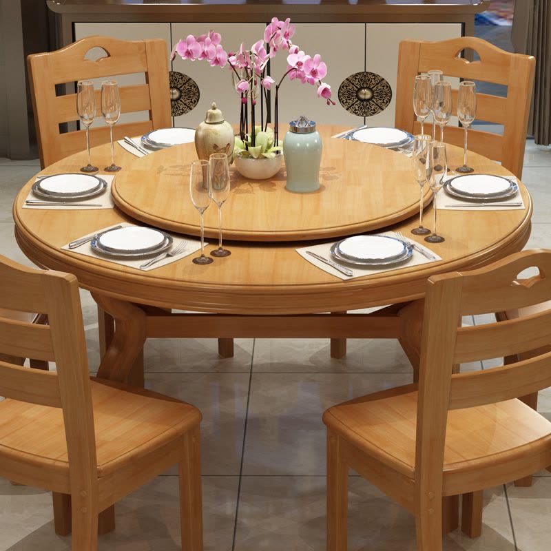 云图家具 实木餐桌橡木圆桌大圆形桌 实木椅组合 餐厅 饭桌图片