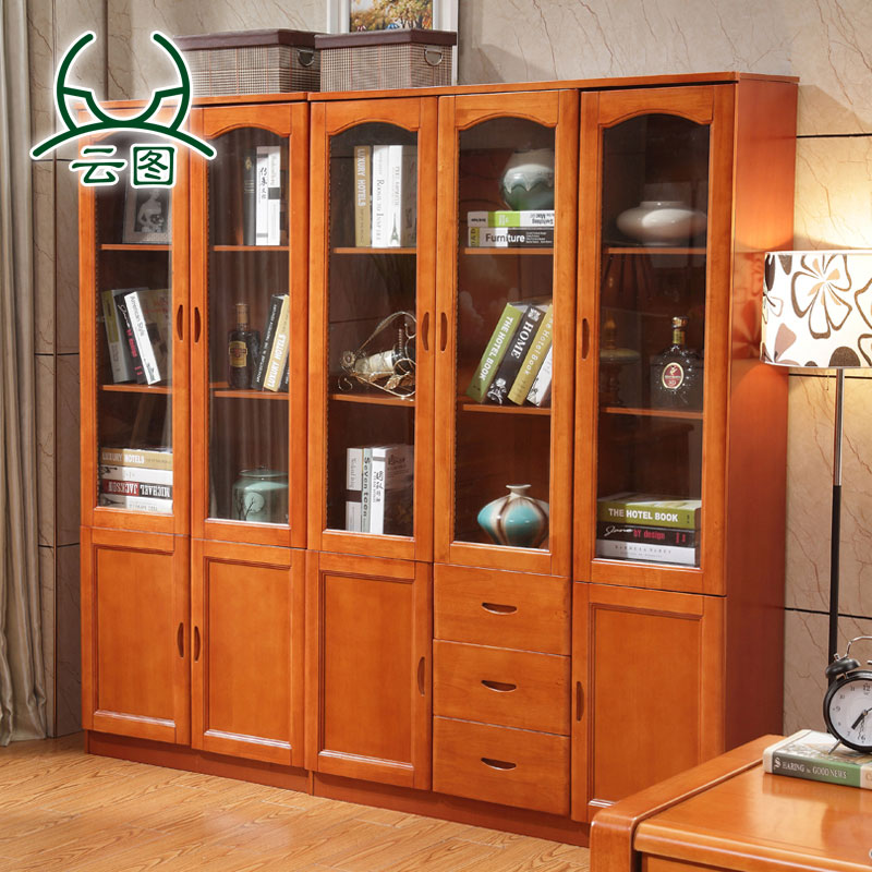 云图家具 实木书柜 两门三门书橱 实木书柜书架组合橡木家具