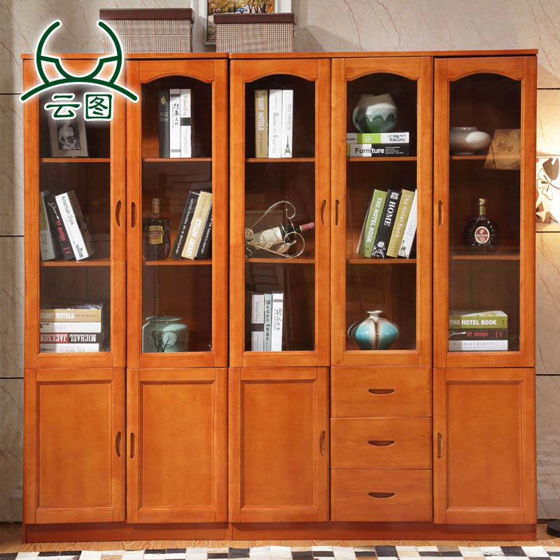 云图家具 实木书柜 两门三门书橱 实木书柜书架组合橡木家具图片