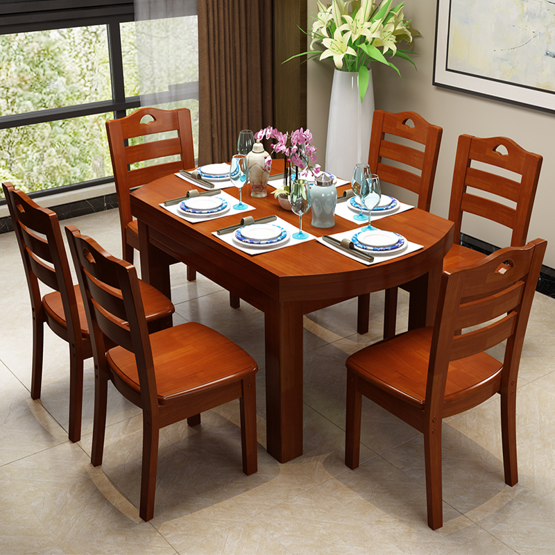 云图家具 餐桌 实木伸缩餐桌 折叠餐桌 简约现代餐桌椅组合圆形饭桌餐厅家具