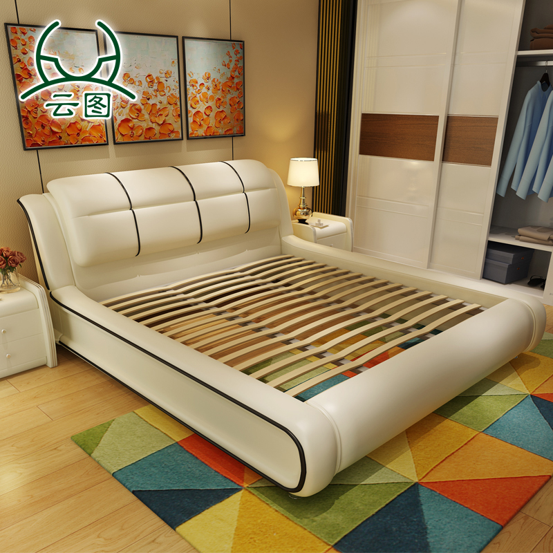 云图家具 1.8米双人床现代简约婚床1.5米单人床软皮艺床A010#
