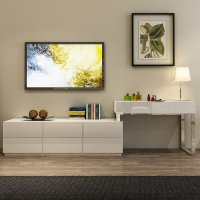 现代简约卧室梳妆台伸缩白色烤漆化妆桌子小户型翻盖化妆柜电视柜