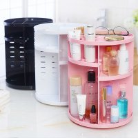 龙士达 360度旋转塑料大容量化妆品收纳盒 大号桌面化妆整理盒