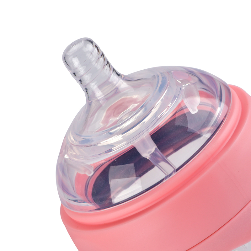 盟宝婴儿宝宝硅胶奶瓶 新生儿宽口径带吸管手柄全软防胀气喝水奶瓶160ml兰色
