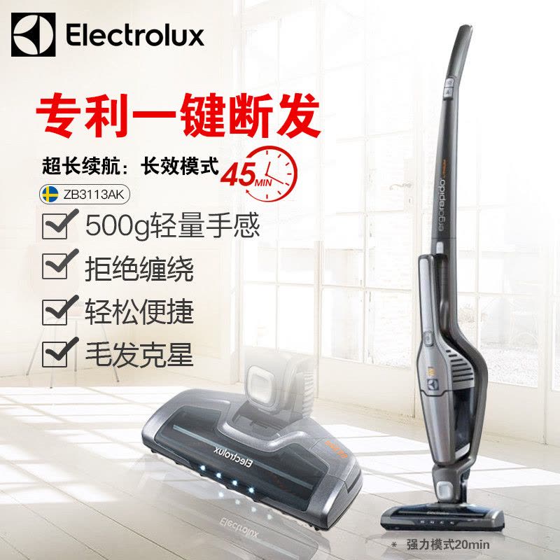 伊莱克斯（Electrolux)吸尘器ZB3113AK 立式无线吸尘器 大吸力强力锂电 家用车载吸尘器图片