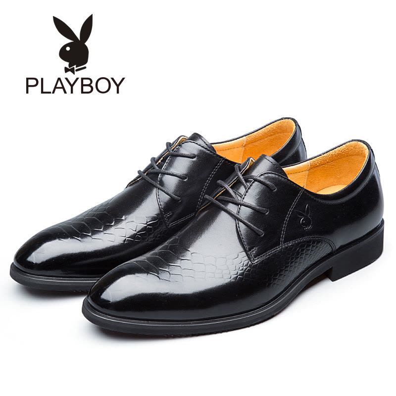 花花公子(PLAYBOY)男士时尚商务真皮单鞋日常舒适鳄鱼纹系带经典皮鞋图片