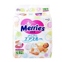 日本花王Merries 婴幼儿纸尿裤拉拉裤尿片三倍透气宝宝 尿不湿S82片（4-8kg）保税区发货