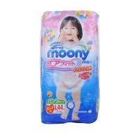 日本尤妮佳moony婴幼儿尿不湿纸尿裤女宝宝拉拉裤大号L44片（9-14kg）保税区发货