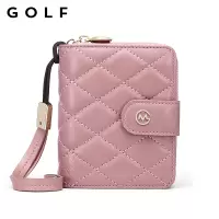 高尔夫(GOLF)小钱包女短款2020新款羊皮美式卡包女菱格拉链零钱包风琴卡套女折叠小巧钱包女短款卡包一体超薄多卡位
