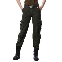 军迷服饰户外多口袋修身提臀工装长裤军绿色冲锋裤女