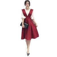 春夏季韩版背带连衣裙雪纺宽松女装中长裙时尚两件套套装