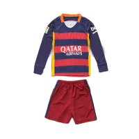 15-16巴塞小孩装蓝色长袖儿童足球服巴萨套装 巴塞罗那10号梅西童装球迷版