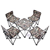 户外运动垂钓折叠椅户外便携式休闲 折叠桌椅 迷彩帆布桌椅 五件套装 野餐钓鱼桌椅