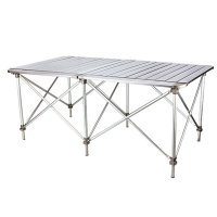 户外桌子轻便户外折叠桌 便携式铝合金升降桌 野营桌子 野餐烧烤桌 银色