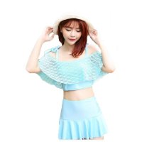 2016夏季分体平角高腰泳衣女裙式保守纱网外套可爱泳装