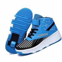 户外体育运动轮滑滑板鞋男女儿童冬款高帮皮面溜冰鞋自动单双轮运动鞋 有轮子的暴走鞋