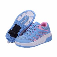 户外体育运动轮滑滑板鞋有轮子的运动鞋夏季透气单轮网面暴走鞋 儿童爆走鞋女孩轮滑鞋