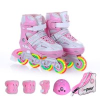 户外体育用品运动轮滑鞋有轮子的鞋儿童单直排PU溜冰鞋 全套装闪光可调节轮滑鞋