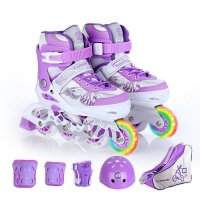 户外体育用品运动轮滑鞋有轮子的鞋儿童直排蝴蝶溜冰鞋套装闪光轮滑鞋PU轮一体刀架单排旱冰鞋