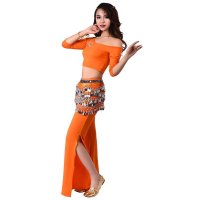 2016女式性感露肩领开衩喇叭裤肚皮舞练习服装套装夏演出服舞蹈服装练功服