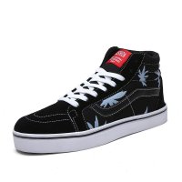 户外运动男女式系带板鞋 2016年学生情侣款运动高帮鞋防滑耐磨男女板鞋 黑枫叶