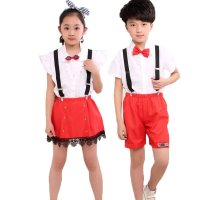 2016款六一演出服幼儿男女短袖表演演出服校服儿童合唱服背带裤套装