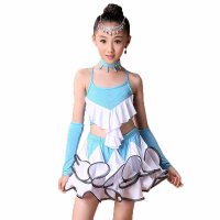 夏季可爱甜美儿童拉丁舞演出服 练功服 女童拉丁裙现代舞比赛表演服