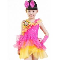 夏季儿童蓬蓬裙女童表演服元旦拉丁舞比赛服装圣诞亮片演出公主裙童装