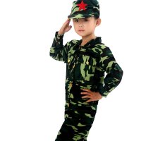 2016潮范儿童长袖迷彩服演出服 男女童小军装幼儿服舞蹈军绿色
