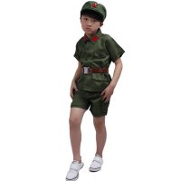 儿童新款小红军短袖舞台军装演出服表演服集体表演大合唱服套装