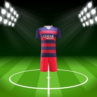 夏季足球服套装皇马俱乐部运动服 球迷版队服 15赛季巴萨梅西10号足球服套装 拜仁球衣训练服定制印号球迷版 巴萨主场条纹