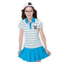 户外运动2016网球裙羽毛球服翻领条纹团体服时尚休闲少女装