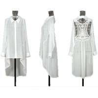 户外运动夏季韩版露背镂空雪纺衫长袖衬衫长款开衫薄宽松女装上衣