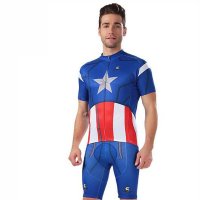户外运动美国队长短袖上衣骑行服男透气排汗 美国队长蓝色上衣