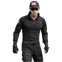 欧伦萨 户外运动户外黑色迷彩服作训服夏 军迷服装青蛙服套装男 多袋耐磨